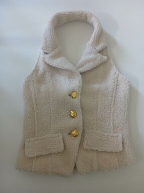 Cream Sherpa Crop Vest with Gold Buttons